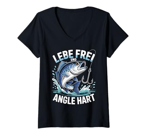 Damen Live Free and Fish Hard - Lustiges Angeln T-Shirt mit V-Ausschnitt Damen Live Free and Fish Hard - Lustiges Angeln T-Shirt mit V-Ausschnitt von Fisherman Funny Tee