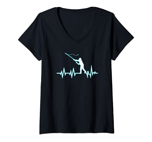 Damen Lustiger Herzschlag Angeln Liebe Fisch Familie Angelrute T-Shirt mit V-Ausschnitt Damen Lustiger Herzschlag Angeln Liebe Fisch Familie Angelrute T-Shirt mit V-Ausschnitt von Fisherman Love Fishing Catch Fish Men Women