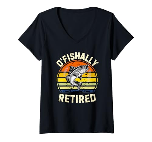 Damen O-Fish-Ally Retired Fisherman Retired Men Fishing T-Shirt mit V-Ausschnitt von Fisherman Retirement graphic