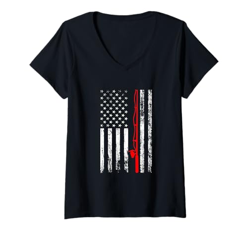 Damen Amerikanische Vintage-Flagge, Angeln T-Shirt mit V-Ausschnitt Damen Amerikanische Vintage-Flagge, Angeln T-Shirt mit V-Ausschnitt von Fisherman Usa Flag