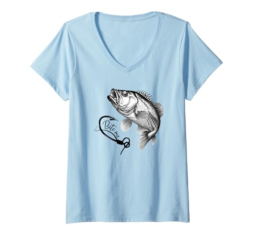 Damen Lustiger Big Mouth Bass 'Bite Me' T-Shirt mit V-Ausschnitt Damen Lustiger Big Mouth Bass 'Bite Me' T-Shirt mit V-Ausschnitt von Fishing Apparel Big Mouth Bass Mercantile