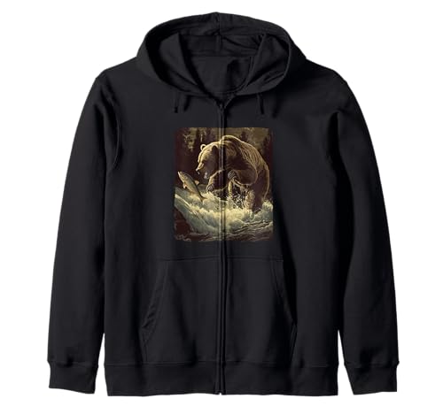Cooler Bär im See mit Fisch für Jungen und Mädchen Kapuzenjacke Cooler Bär im See mit Fisch für Jungen und Mädchen Kapuzenjacke von Fishing Bear Outfit