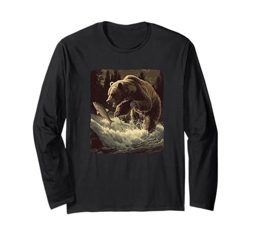 Cooler Bär im See mit Fisch für Jungen und Mädchen Langarmshirt Cooler Bär im See mit Fisch für Jungen und Mädchen Langarmshirt von Fishing Bear Outfit