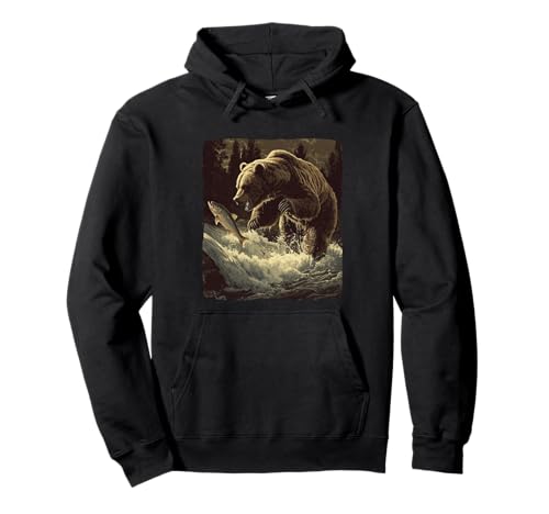 Cooler Bär im See mit Fisch für Jungen und Mädchen Pullover Hoodie Cooler Bär im See mit Fisch für Jungen und Mädchen Pullover Hoodie von Fishing Bear Outfit