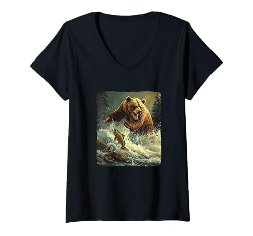Damen Amerikanische Angelsaison für Erwachsene und Kinder T-Shirt mit V-Ausschnitt Damen Amerikanische Angelsaison für Erwachsene und Kinder T-Shirt mit V-Ausschnitt von Fishing Bear Outfit