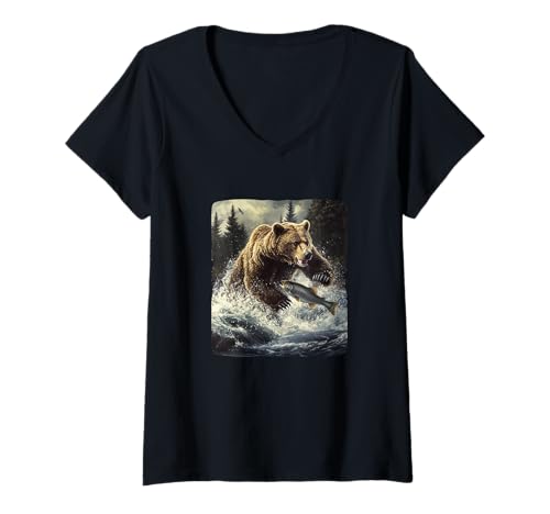 Damen Amerikanisches Angelkostüm für Bär und patriotische Liebhaber T-Shirt mit V-Ausschnitt Damen Amerikanisches Angelkostüm für Bär und patriotische Liebhaber T-Shirt mit V-Ausschnitt von Fishing Bear Outfit