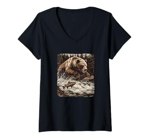 Damen Patriotischer Bär im See Kostüm für Angelfreunde T-Shirt mit V-Ausschnitt Damen Patriotischer Bär im See Kostüm für Angelfreunde T-Shirt mit V-Ausschnitt von Fishing Bear Outfit