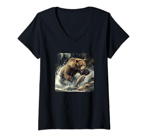 Damen Schöne Angelsaison mit Dieser coolen Bären-Grafik T-Shirt mit V-Ausschnitt Damen Schöne Angelsaison mit Dieser coolen Bären-Grafik T-Shirt mit V-Ausschnitt von Fishing Bear Outfit