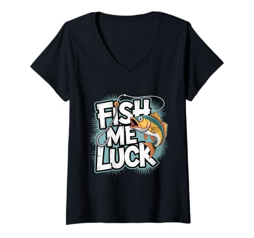 Damen Fish Me Luck beim Angeln T-Shirt mit V-Ausschnitt Damen Fish Me Luck beim Angeln T-Shirt mit V-Ausschnitt von Fishing Co