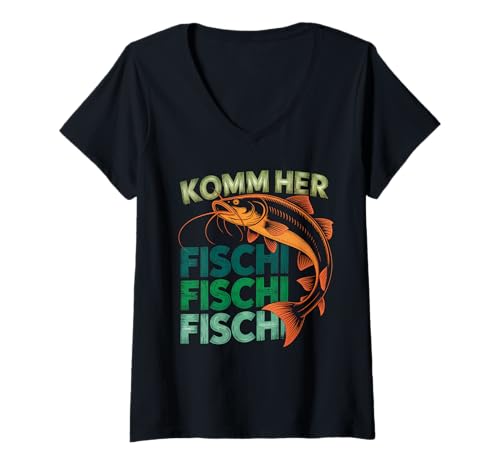 Damen Funny Come on her Fischi Fischi Angler Vatertag T-Shirt mit V-Ausschnitt Damen Funny Come on her Fischi Fischi Angler Vatertag T-Shirt mit V-Ausschnitt von Fishing Dad Humor Apparel for Fathers and Anglers