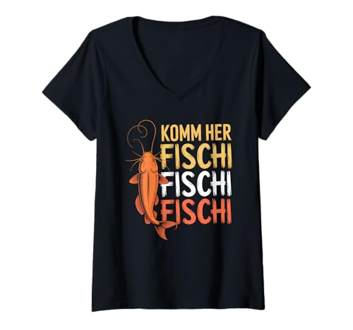 Damen Funny Come on her Fischi Fischi Angler Vatertag T-Shirt mit V-Ausschnitt Damen Funny Come on her Fischi Fischi Angler Vatertag T-Shirt mit V-Ausschnitt von Fishing Dad Humor Apparel for Fathers and Anglers