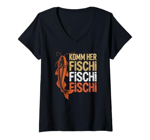Damen Funny Come on her Fischi Fischi Angler Vatertag T-Shirt mit V-Ausschnitt Damen Funny Come on her Fischi Fischi Angler Vatertag T-Shirt mit V-Ausschnitt von Fishing Dad Humor Apparel for Fathers and Anglers