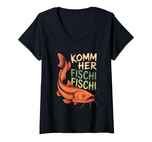 Damen Funny Come on her Fischi Fischi Angler Vatertag T-Shirt mit V-Ausschnitt Damen Funny Come on her Fischi Fischi Angler Vatertag T-Shirt mit V-Ausschnitt von Fishing Dad Humor Apparel for Fathers and Anglers