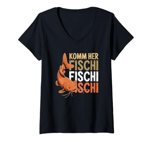 Damen Lustig Komm Her Fischi Fischi Angler Vatertag T-Shirt mit V-Ausschnitt Damen Lustig Komm Her Fischi Fischi Angler Vatertag T-Shirt mit V-Ausschnitt von Fishing Dad Humor Apparel for Fathers and Anglers