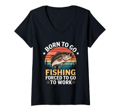 Damen Geboren, um zu fischen gezwungen, lustige Männer Frauen zu T-Shirt mit V-Ausschnitt Damen Geboren, um zu fischen gezwungen, lustige Männer Frauen zu T-Shirt mit V-Ausschnitt von Fishing Design Fisherman Männer Frauen Kinder