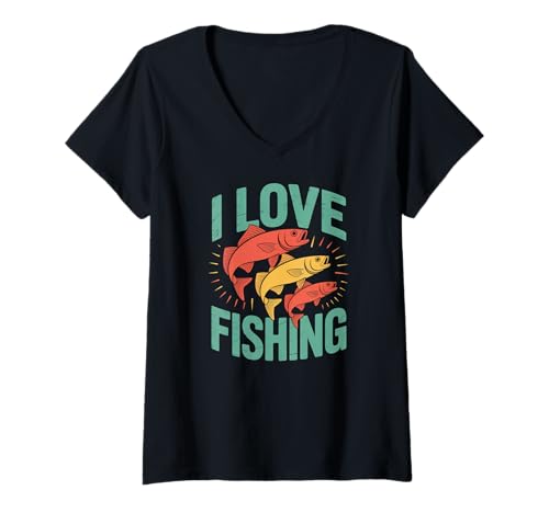 Damen Ich Liebe Angeln, Bunte Fische, Leidenschaft T-Shirt mit V-Ausschnitt Damen Ich Liebe Angeln, Bunte Fische, Leidenschaft T-Shirt mit V-Ausschnitt von Fishing Enthusiast Outdoor Adventures