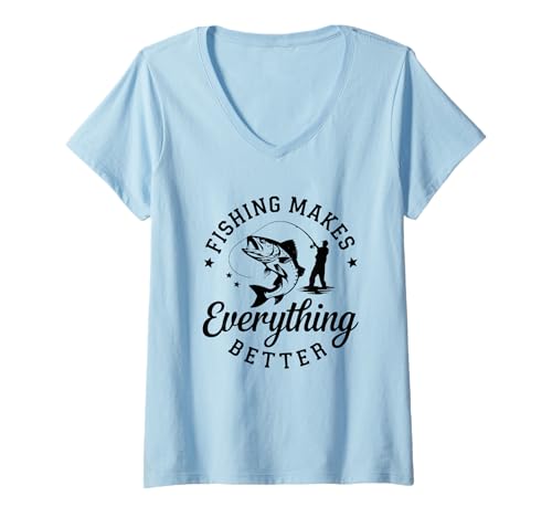 Damen Angeln Macht Alles Besser, Fische zu fangen T-Shirt mit V-Ausschnitt Damen Angeln Macht Alles Besser, Fische zu fangen T-Shirt mit V-Ausschnitt von Fishing Enthusiasts Humor Outdoor Lifestyle