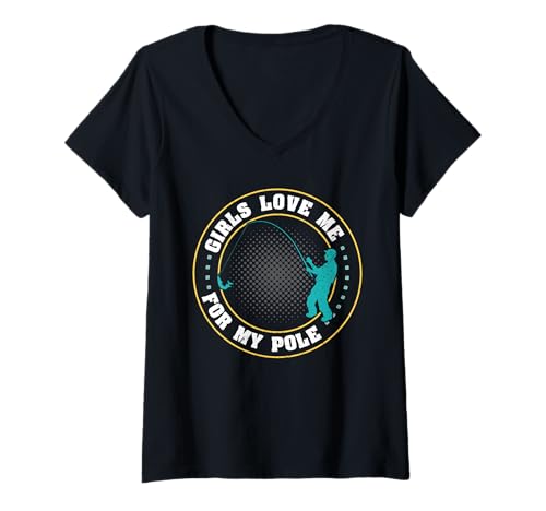 Damen Mädchen Lieben Mich Für Meine Angel T-Shirt mit V-Ausschnitt Damen Mädchen Lieben Mich Für Meine Angel T-Shirt mit V-Ausschnitt von Fishing Fisherman Angler Outdoor Hobby Gifts Appar