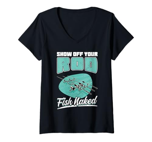 Damen Zeig Deine Rute Fisch Nackt Angeln T-Shirt mit V-Ausschnitt Damen Zeig Deine Rute Fisch Nackt Angeln T-Shirt mit V-Ausschnitt von Fishing Fisherman Angler Outdoor Hobby Gifts Appar