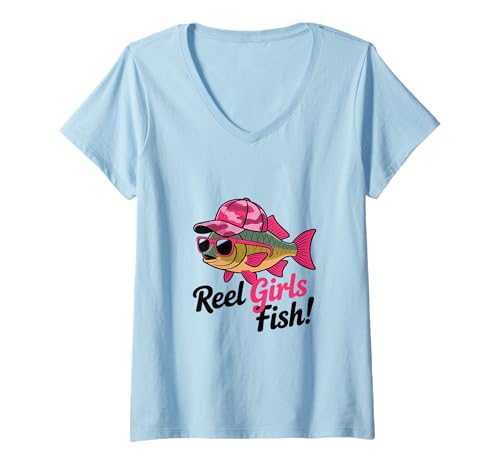 Damen Angeln Mädchen Bass Angler Lustig Outdoor Rosa Fisch T-Shirt mit V-Ausschnitt Damen Angeln Mädchen Bass Angler Lustig Outdoor Rosa Fisch T-Shirt mit V-Ausschnitt von Fishing Girls Bass Angler Humor Outdoor Tees