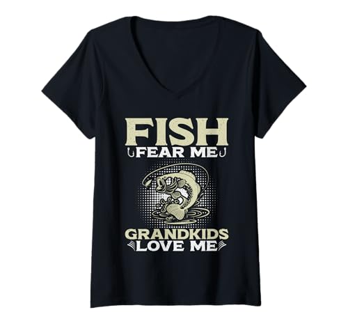 Damen Fische Fürchten Mich Enkelkinder lieben Mich beim Angeln Opa T-Shirt mit V-Ausschnitt Damen Fische Fürchten Mich Enkelkinder lieben Mich beim Angeln Opa T-Shirt mit V-Ausschnitt von Fishing Grandpa Gifts