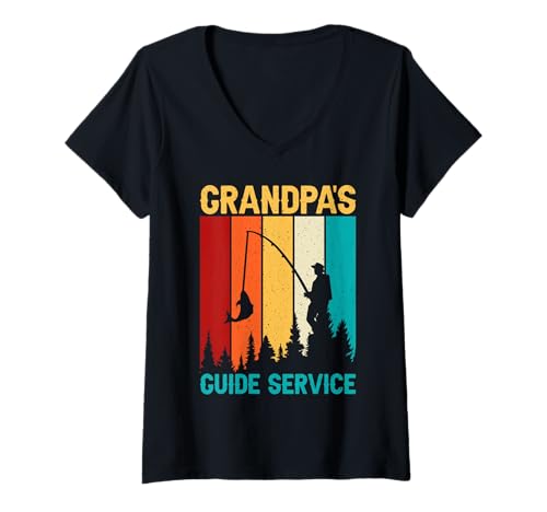 Damen Opas Guide Service Angeln Opa T-Shirt mit V-Ausschnitt von Fishing Grandpa Gifts