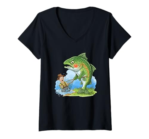 Damen Angeln Humor Angler Fun Catch Big Fish T-Shirt mit V-Ausschnitt von Fishing Humor Angler Fun Catch Adventure