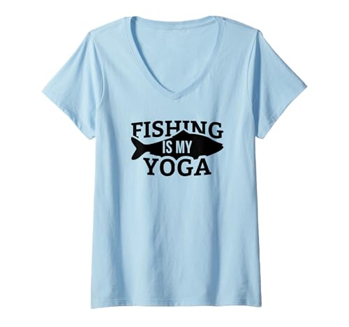 Damen Lustig Fischen - Angeln ist Mein Yoga T-Shirt mit V-Ausschnitt von Fishing Is My Yoga