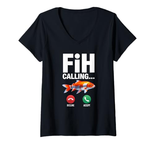Damen Fih Calling Remind me Nachricht Ablehnen Telefonanruf annehmen Fisch T-Shirt mit V-Ausschnitt Damen Fih Calling Remind me Nachricht Ablehnen Telefonanruf annehmen Fisch T-Shirt mit V-Ausschnitt von Fishing Lover Funny Saying - DressedForDuty