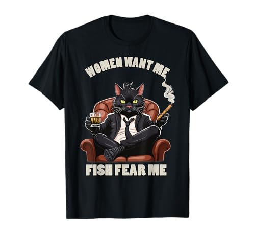 Women Want Me Fish Fear Me Lustiger Liebhaber des Katzenfischens im Vintage-Stil T-Shirt Women Want Me Fish Fear Me Lustiger Liebhaber des Katzenfischens im Vintage-Stil T-Shirt von Fishing Lover T-shirts & Gifts for Men and Women