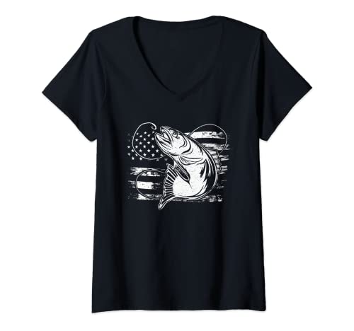 Damen Amerikanischer Fisch T-Shirt mit V-Ausschnitt Damen Amerikanischer Fisch T-Shirt mit V-Ausschnitt von Fishing Novelty Apparel