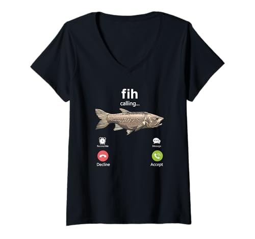 Damen Fih Calling Funny Herren Angeln Internet Meme Fih T-Shirt mit V-Ausschnitt von Fishing On The Weekends Novelty Apparel