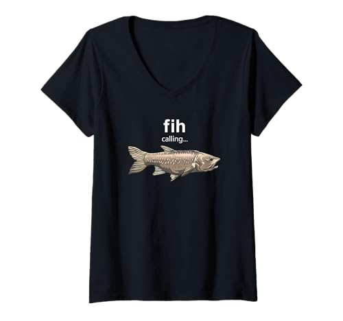 Damen Fih Calling Funny Herren Angeln Internet Meme Fih T-Shirt mit V-Ausschnitt von Fishing On The Weekends Novelty Apparel