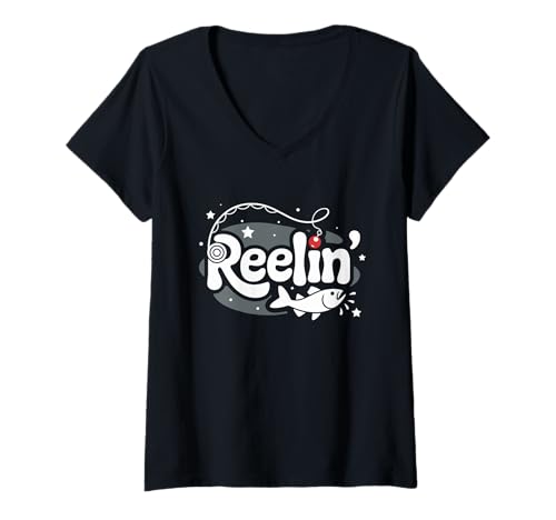 Damen Reelin' Fishing Adventure T-Shirt mit V-Ausschnitt Damen Reelin' Fishing Adventure T-Shirt mit V-Ausschnitt von Fishing Outdoors Enthusiast Reelin Fun Catch