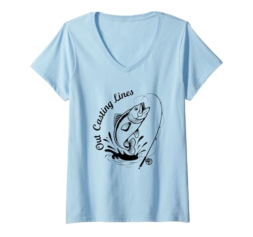 Damen Unser Casting Lines Fishing Enthusiast T-Shirt mit V-Ausschnitt von Fishing Outdoors Nature Enthusiasts