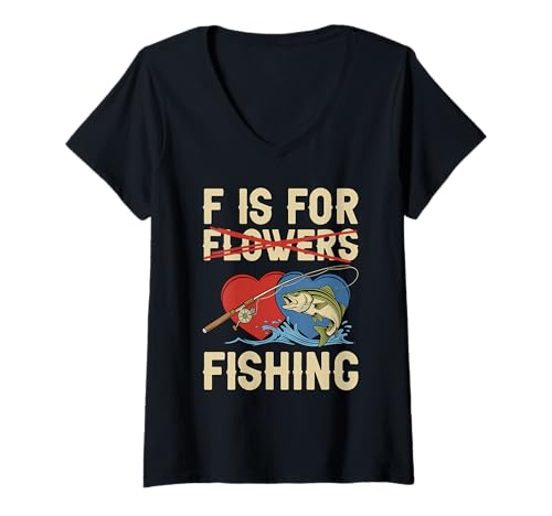 Damen Fishing Not Flowers Lustiger Fischer, Barschangler T-Shirt mit V-Ausschnitt Damen Fishing Not Flowers Lustiger Fischer, Barschangler T-Shirt mit V-Ausschnitt von Fishing Over Flowers Humor Merch.