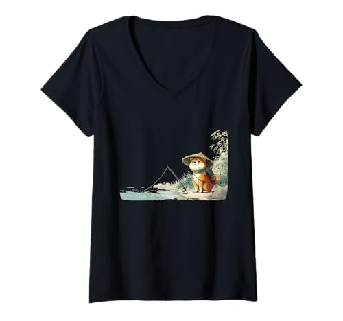 Damen Hübsches Shiba Inu Hundekostüm T-Shirt mit V-Ausschnitt von Fishing Shiba Inu Outfit