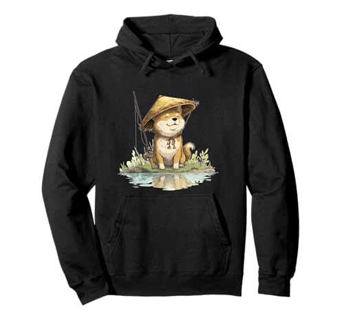 Schönes Shiba Inu mit Angelrute Kostüm für Jungen und Mädchen Pullover Hoodie von Fishing Shiba Inu Outfit
