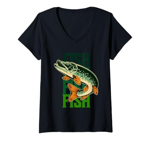 Damen Einfaches Angeln T-Shirt mit V-Ausschnitt von Fishing Tees & Shirts