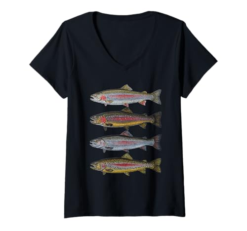 Damen Forellensorte Distressed Fish Fishing Fisherman Angler Geschenk T-Shirt mit V-Ausschnitt Damen Forellensorte Distressed Fish Fishing Fisherman Angler Geschenk T-Shirt mit V-Ausschnitt von Fishing Way of Life