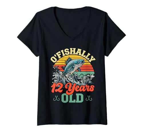 Damen 12. Geburtstag Angeln Kinder ofishally 12 Jahre alte Geschenke T-Shirt mit V-Ausschnitt Damen 12. Geburtstag Angeln Kinder ofishally 12 Jahre alte Geschenke T-Shirt mit V-Ausschnitt von Fishing birthday boy girl tees