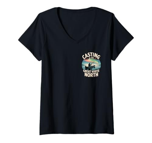 Damen Angeln in Kanada - Casting In The North Canu T-Shirt mit V-Ausschnitt Damen Angeln in Kanada - Casting In The North Canu T-Shirt mit V-Ausschnitt von Fishing in Canada