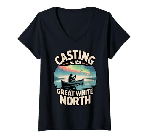 Damen Angeln in Kanada Casting im Nordkanu T-Shirt mit V-Ausschnitt Damen Angeln in Kanada Casting im Nordkanu T-Shirt mit V-Ausschnitt von Fishing in Canada