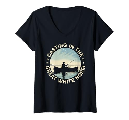 Damen Casting In Kanada Angelabenteuer T-Shirt mit V-Ausschnitt Damen Casting In Kanada Angelabenteuer T-Shirt mit V-Ausschnitt von Fishing in Canada