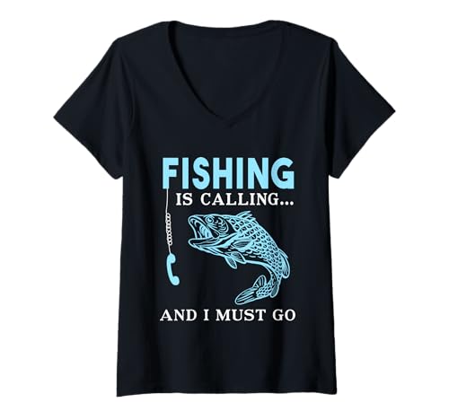 Damen Angeln Ruft und ich muss los Funny Fishing Lover T-Shirt mit V-Ausschnitt Damen Angeln Ruft und ich muss los Funny Fishing Lover T-Shirt mit V-Ausschnitt von Fishing is calling and i must go