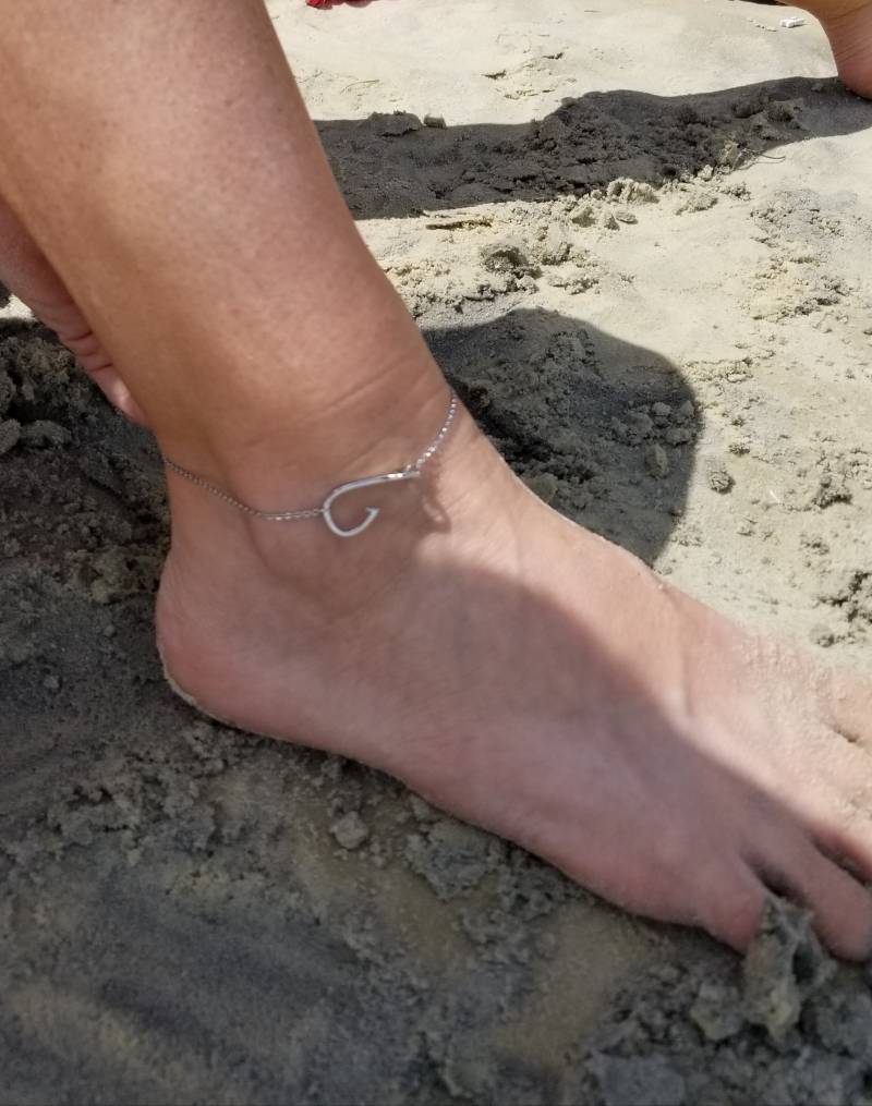 Angeln Fußkettchen, Fischhaken Strand Boho Schmuck, Silber Geschenke Für Frauen, Surfer Fußkettchen von FishingAndFaith