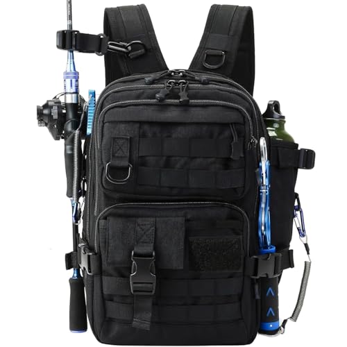 Angelrucksack, Aufbewahrungstasche für Angelausrüstung, Angelausrüstung und Ausrüstung mit Rutenhalter, Angelausrüstung, Schultertasche, Schwarz2, Medium, Angeln, Outdoor, Sport Angelrucksack, Aufbewahrungstasche für Angelausrüstung, Angelausrüstung und Ausrüstung mit Rutenhalter, Angelausrüstung, Schultertasche, Schwarz2, Medium, Angeln, Outdoor, Sport von FishingPepo