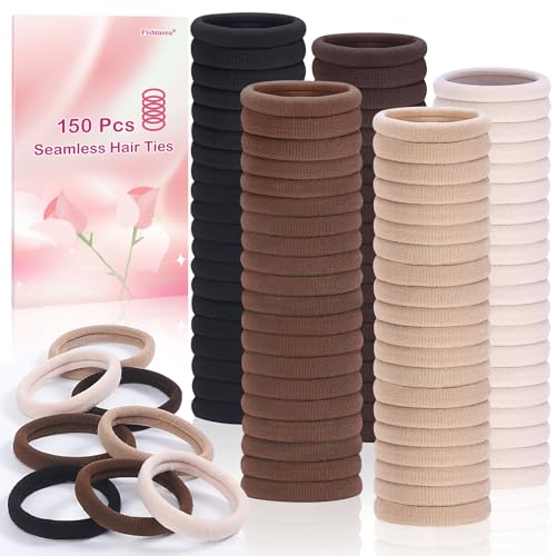 Elastische Haargummis, keine Beschädigung, für dickes und dünnes Haar, Pferdeschwanz-Halter, elastisch, weiche Pferdeschwanzbänder für Damen, 5 neutrale Farben, 150 Stück Elastische Haargummis, keine Beschädigung, für dickes und dünnes Haar, Pferdeschwanz-Halter, elastisch, weiche Pferdeschwanzbänder für Damen, 5 neutrale Farben, 150 Stück von Fishinsea