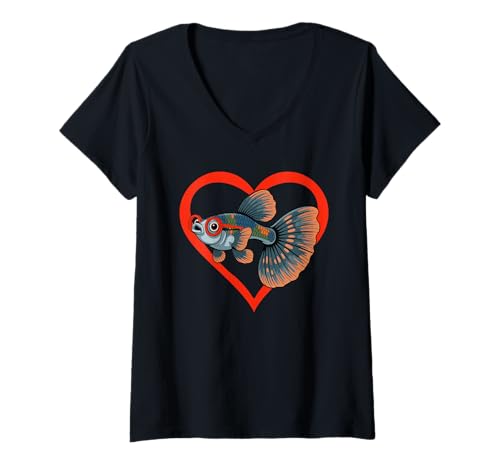 Damen Herz Guppy Brille Aquarium Fisch T-Shirt mit V-Ausschnitt Damen Herz Guppy Brille Aquarium Fisch T-Shirt mit V-Ausschnitt von Fishkeeping Fishkeeper Gifts