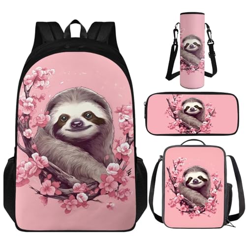 Fishoutleap Faultier-Büchertaschen-Set für Mädchen, Rucksack-Set mit Wasserflaschenhalter für Mädchen, 6–8 niedliche Rucksäcke für die Schule, mit Lunchbox und Federmäppchen, Kindergarten, Studenten Fishoutleap Faultier-Büchertaschen-Set für Mädchen, Rucksack-Set mit Wasserflaschenhalter für Mädchen, 6–8 niedliche Rucksäcke für die Schule, mit Lunchbox und Federmäppchen, Kindergarten, Studenten von Fishoutleap